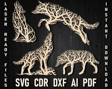 Svg Wolf Tree Style Wall Ornament Laser Cut Vector Files