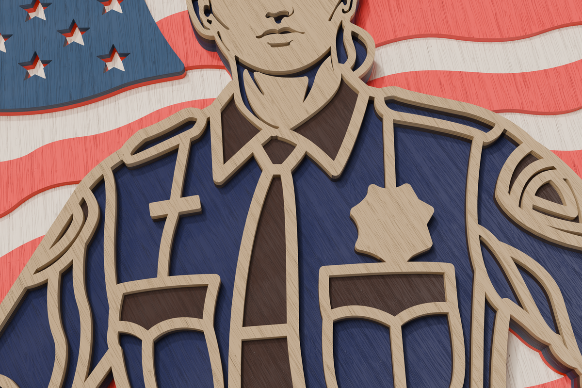 Woman Police Officer USA Flag template for laser cutting machines