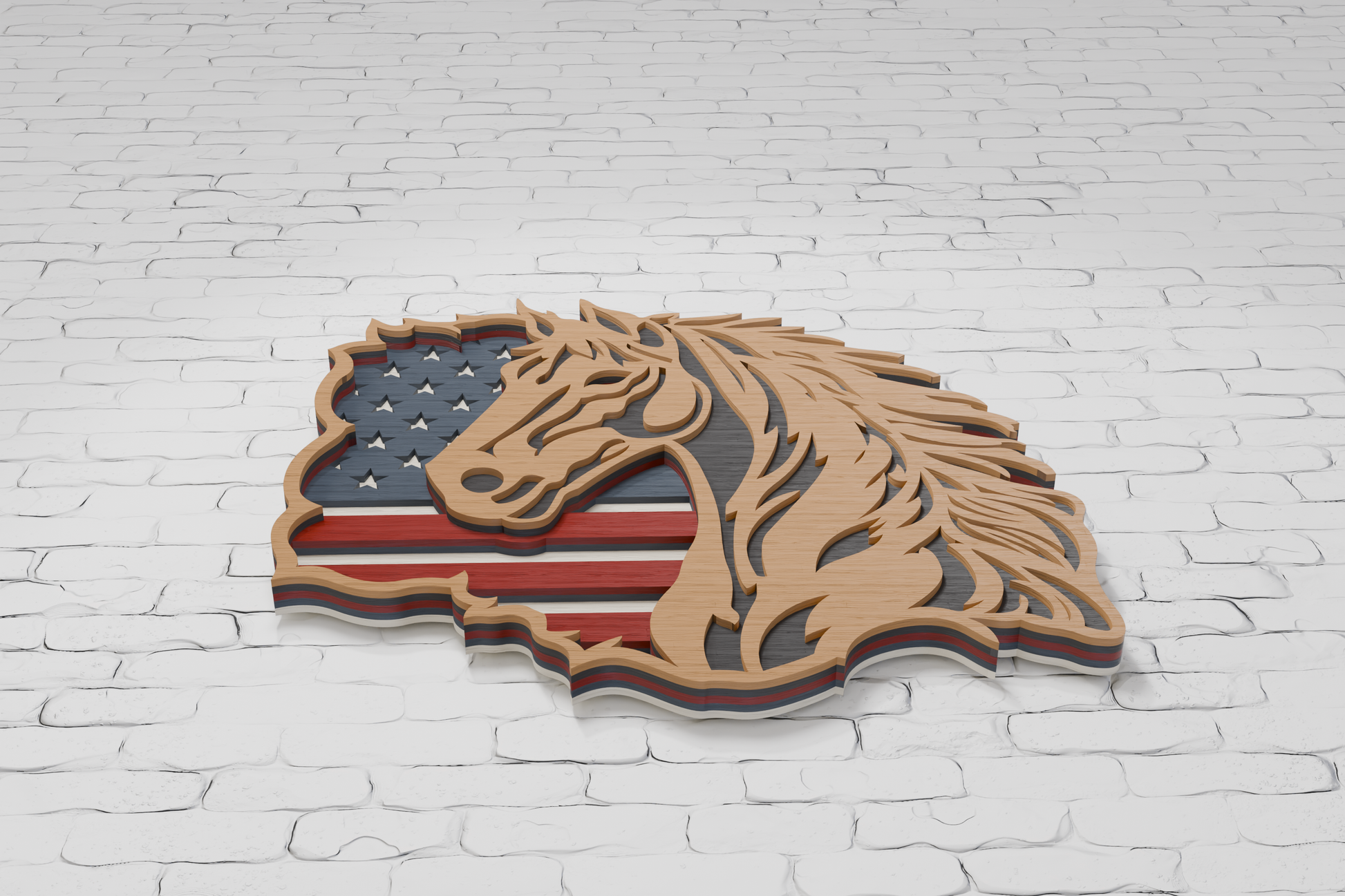 american horse on flag laser engraver template

