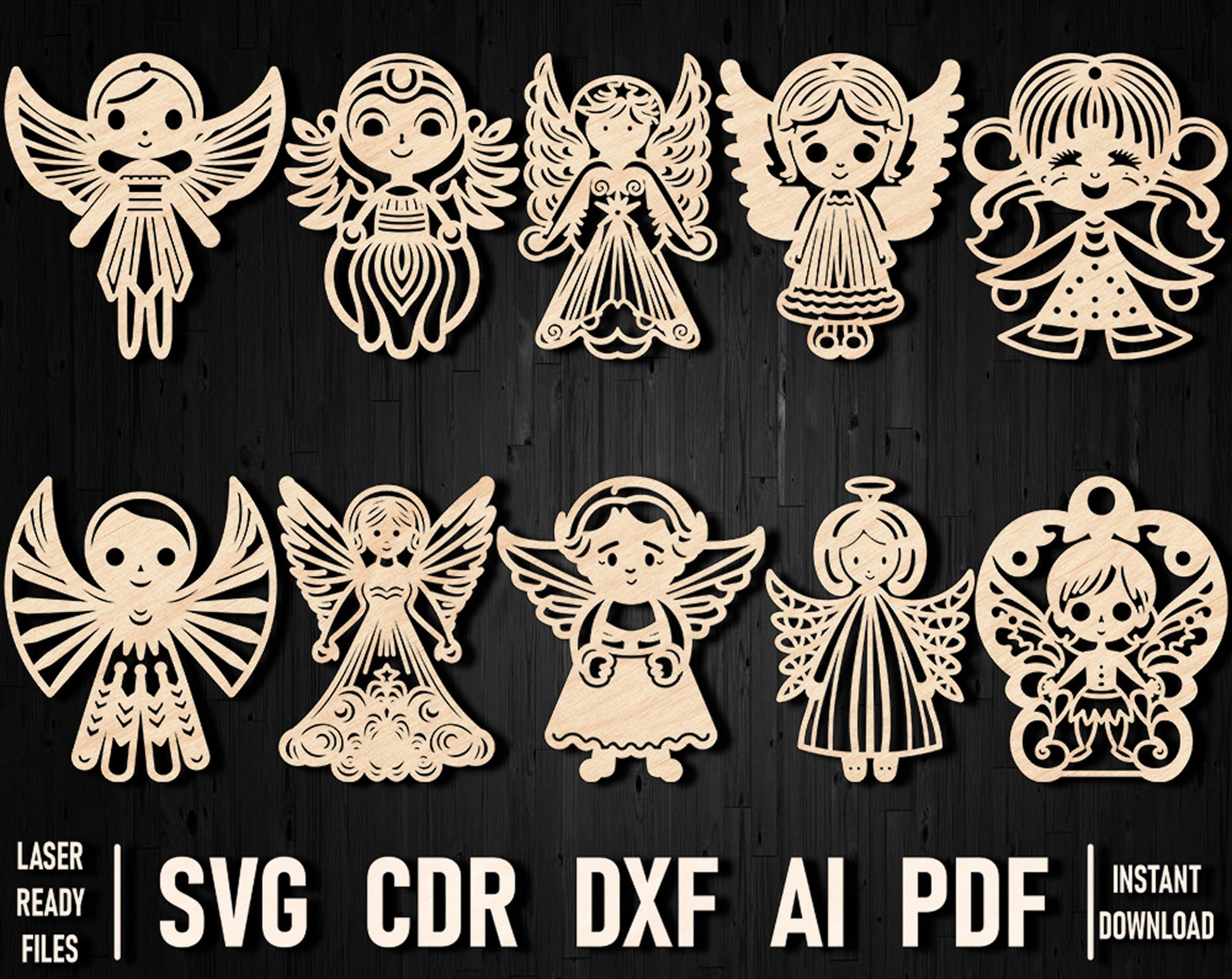 angels laser cut wooden cutout ornaments