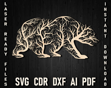 Bear Tree Wall Panel Dxf File For Laser Cutting