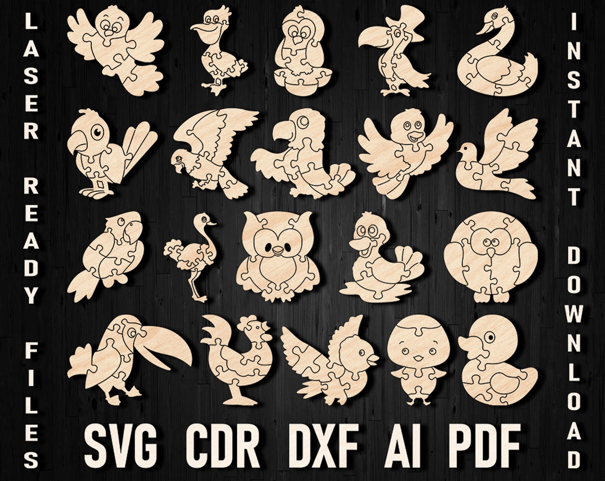 bird lovers puzzle laser cut file