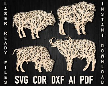 Bison Floral Wall Panel SVG - Premium North American Wildlife Design | Digital Cut File for Laser Cutting