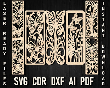 Butterfly Bookmark SVG Bundle: Laser Cut Floral Designs for Glowforge & Xtool – DXF/PDF