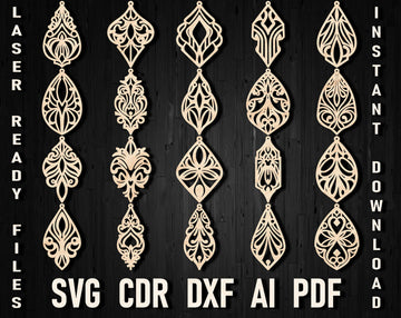 Laser Cut Edwardian Earrings SVG Files | 20 Glowforge Jewelry Templates (SVG, DXF, AI) – Digital Gift for Mom, Wife & Her