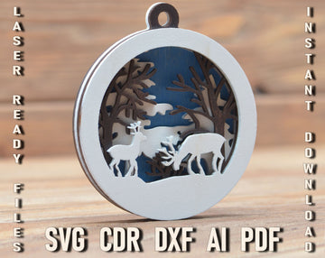 Christmas Deer Scene Svg Cutting Files For Glowforge