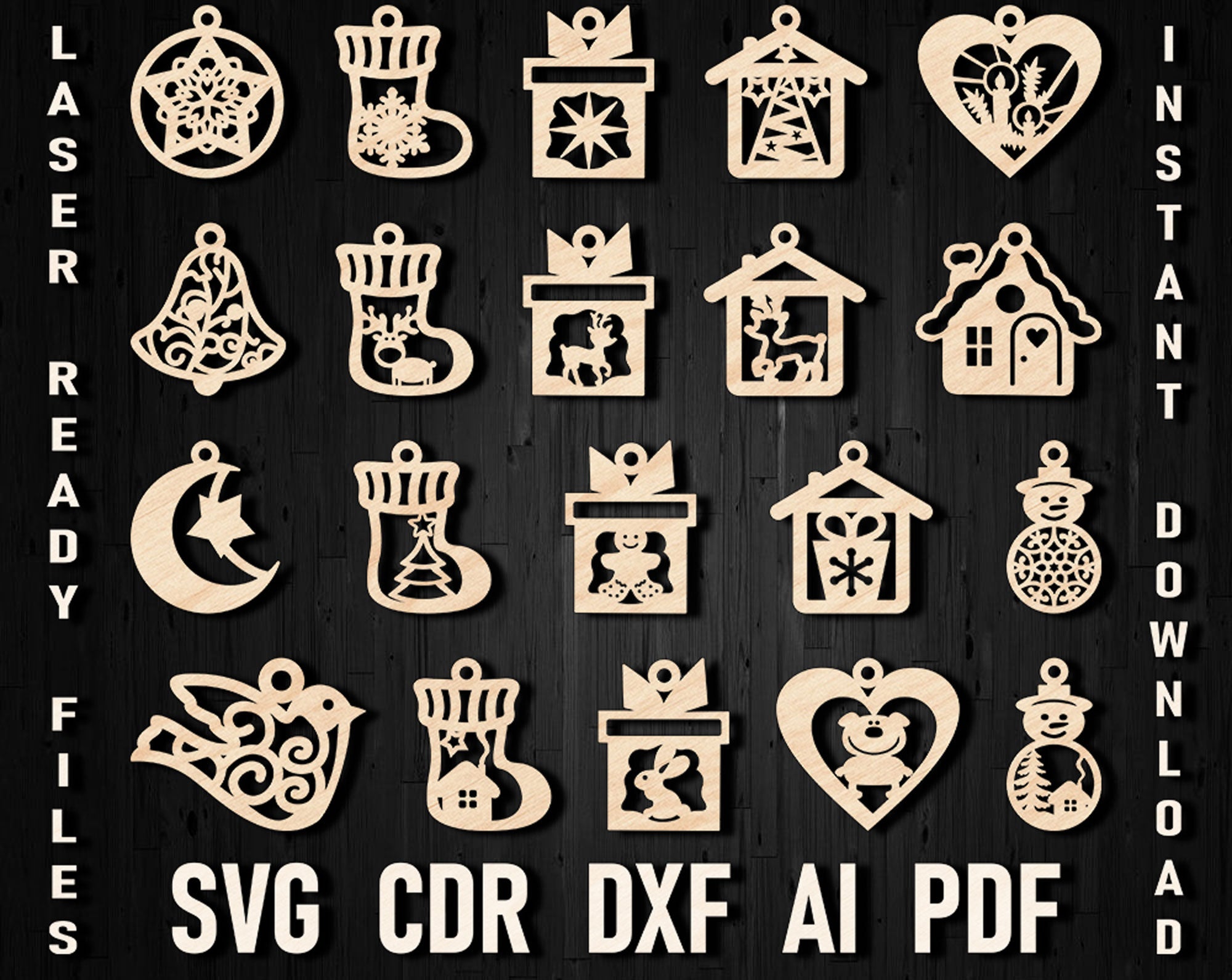 christmas glowforge ornament svg laser bundle