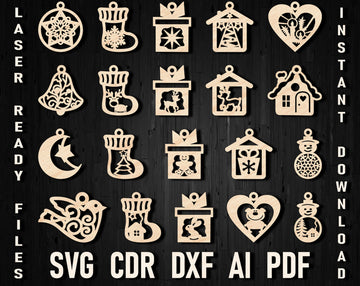 christmas glowforge ornament svg laser bundle