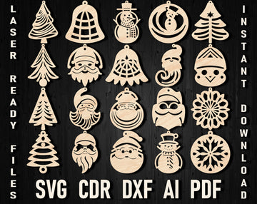 Christmas Earrings SVG & DXF Files - Laser Cut Patterns for Faux Leather, Acrylic & Wood