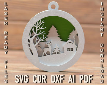 Christmas Multi Layer Deer Svg Ornament For Laser Cutting