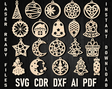 Christmas Baubles Cdr Laser Cutting Ornaments For Glowforge