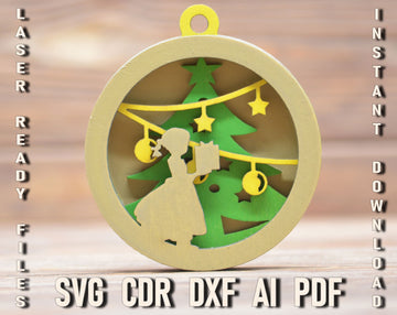 Holiday Laser Cut Wooden New Year Party Svg Ornament