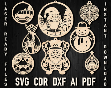 Christmas Baubles Tree Ornament Set Svg Files For Glowforge and Cricut