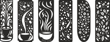 Coffee-Themed Laser Cut Bookmark Set: SVG/DXF Files for Glowforge & Cricut – Versatile Bookmark Template Bundle