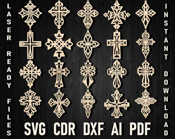 DIY Christian Earrings SVG Bundle: 20 Laser Cut Cross Templates – Wood, Leather Jewelry Files for Glowforge & Cricut