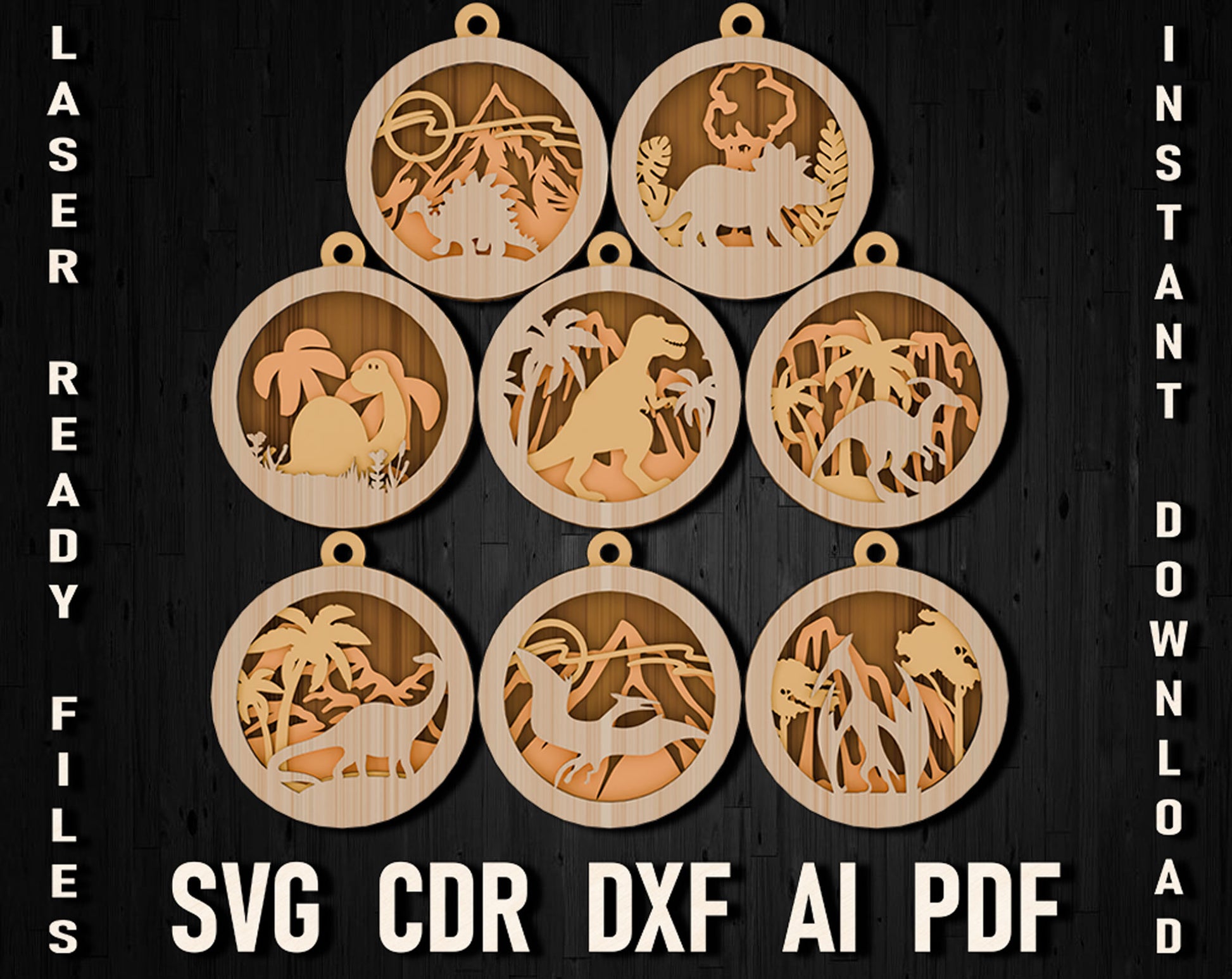 dinosaur svg laser cut file christmas decoration