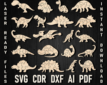 Dinosaur Svg Puzzles For Laser Cutting And Glowforge, Learning Toys