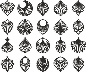 Fan Earrings SVG Bundle: Laser Cut Geometric Designs for Glowforge, Cricut & Silhouette (DXF Wood/Leather Templates)