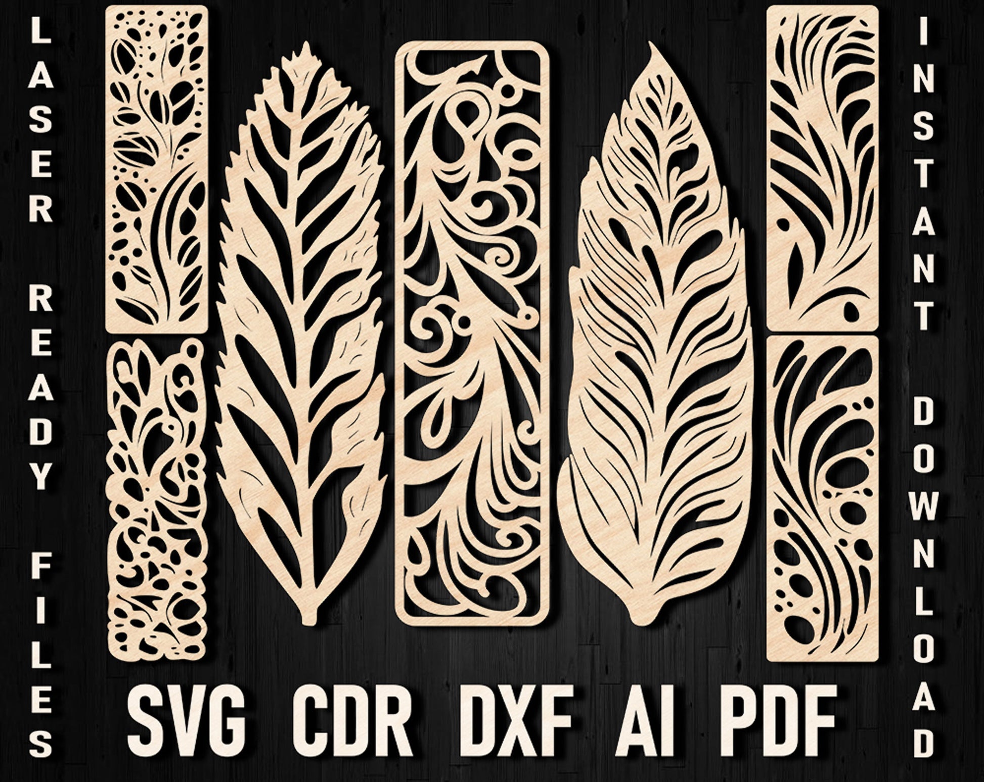 feather bookmark svg laser cutting design