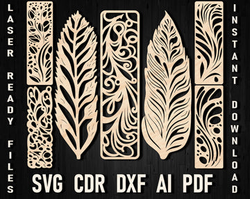 Glowforge Bookmark SVG Bundle: Laser Cut Feather & Wooden Templates – Xtool Files