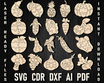 Fruit And Vegetables Puzzles Svg File For Gloworge