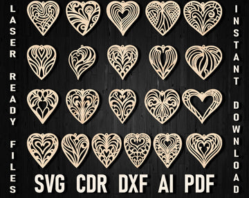 Heart Earring SVG Bundle: 20 Styles Laser Cut Files for Glowforge & Cricut – Pendant Templates for Women