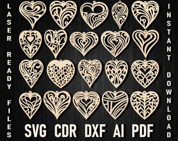 Valentine’s Earrings SVG Bundle – Laser Cut Files for Glowforge, Cricut Jewelry Designs & Love Pendant