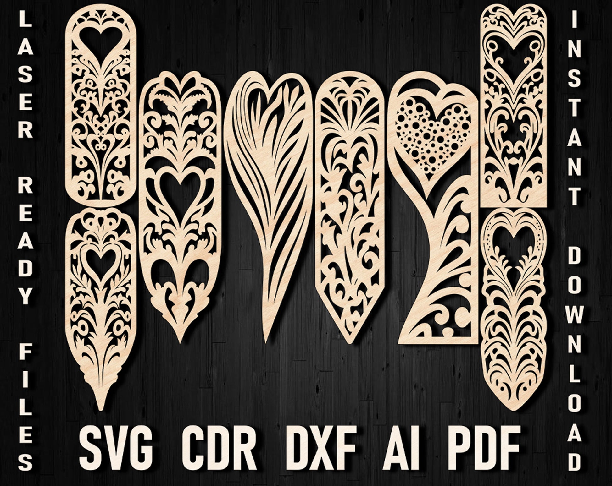 heart vector template bookmark dxf