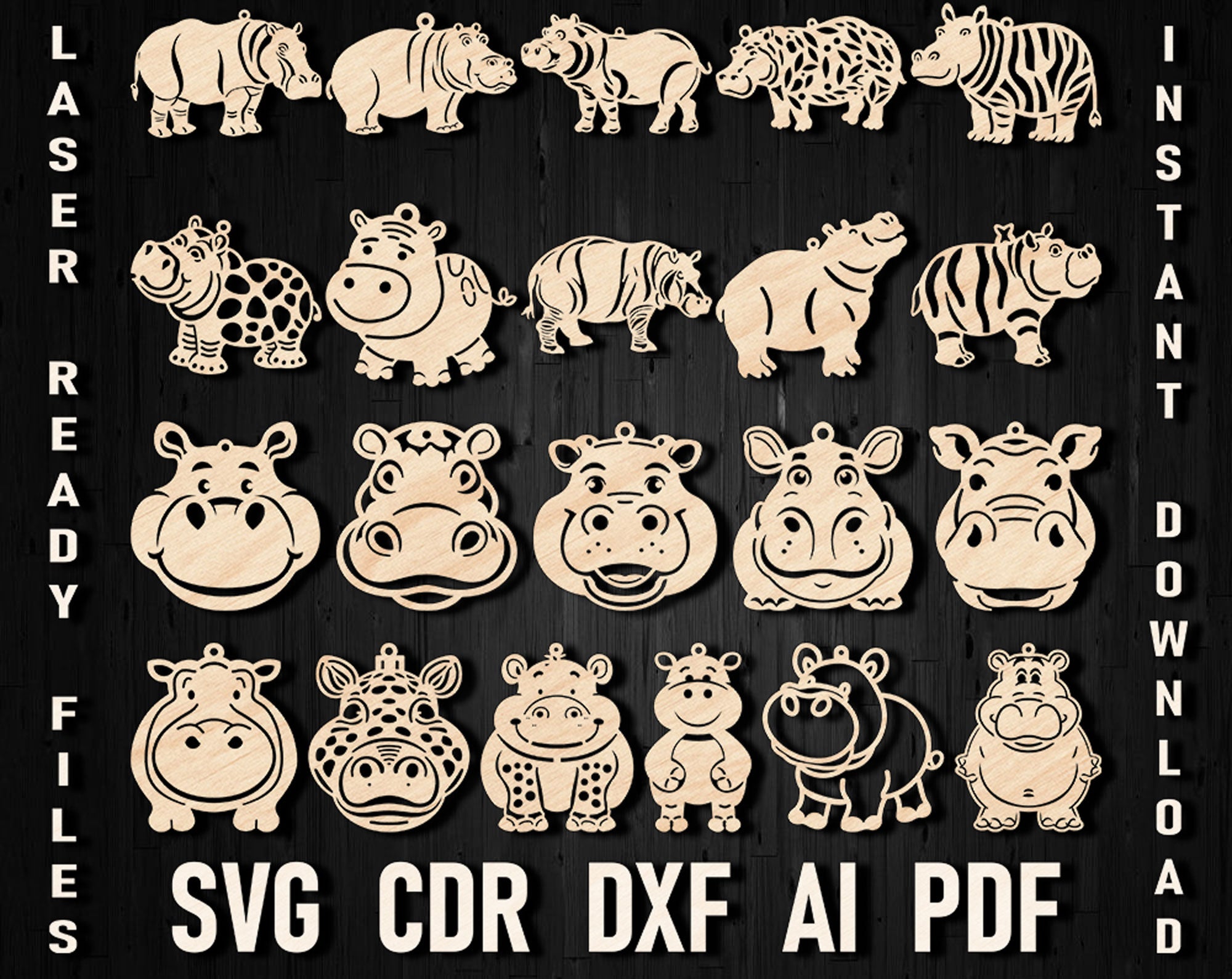 hippopotamus laser cut svg files