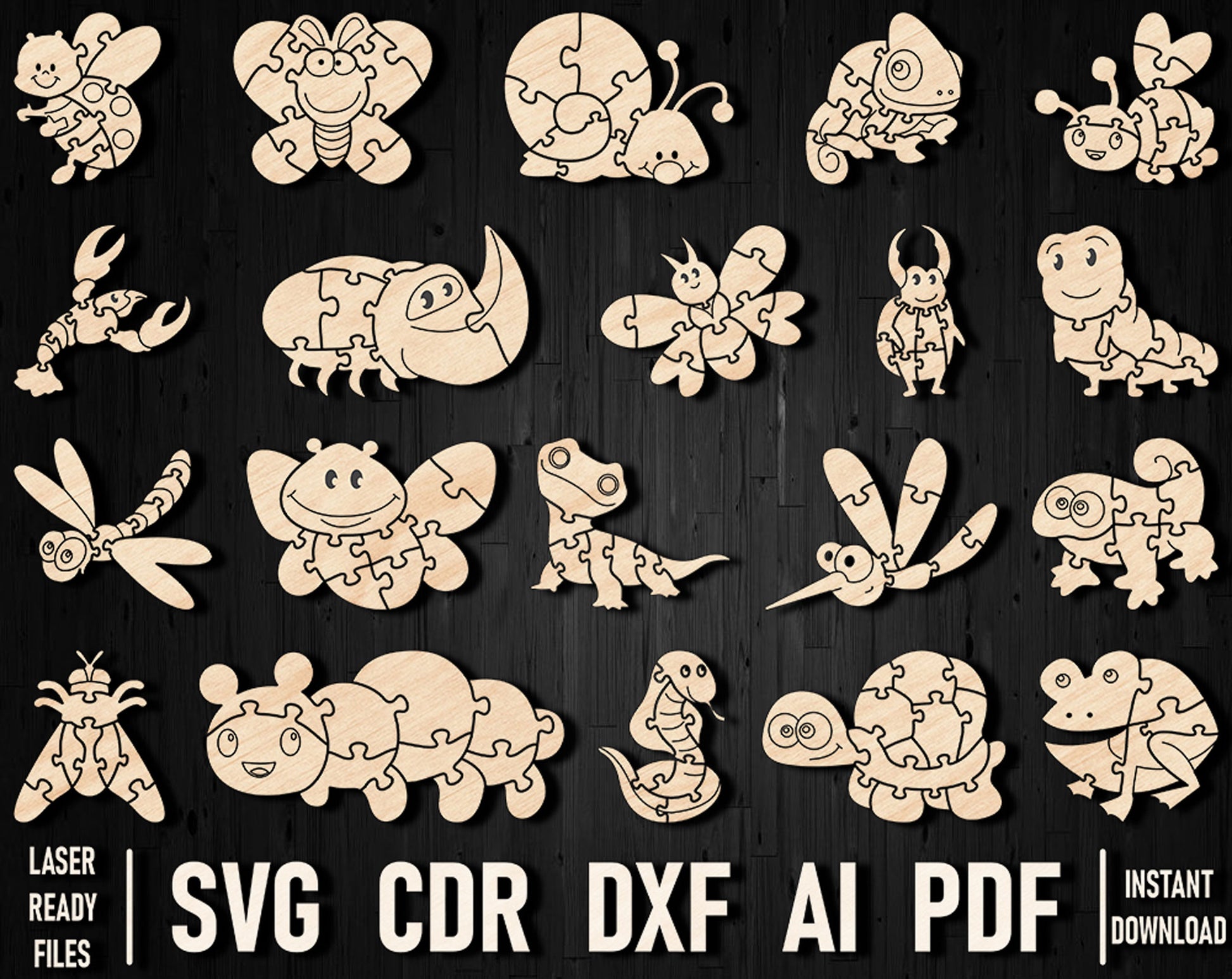 insects laser cutting puzzle dxf