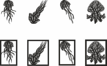 Jellyfish Tree Floral SVG Panel Laser Cut Files, Nautical Sea Ocean Life Home Decor
