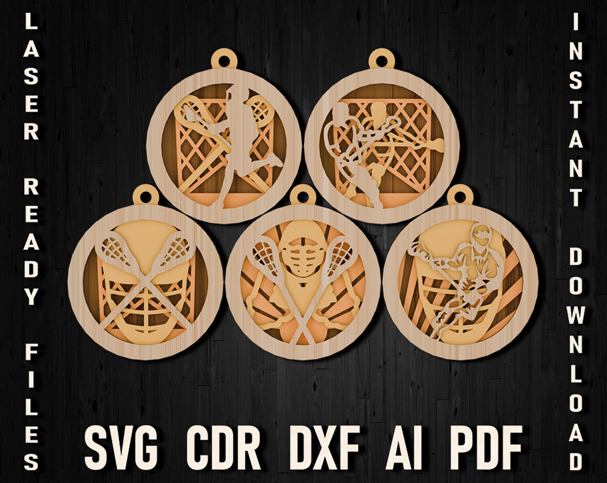 lacrosse svg christmas multilayer ornament for laser cutting