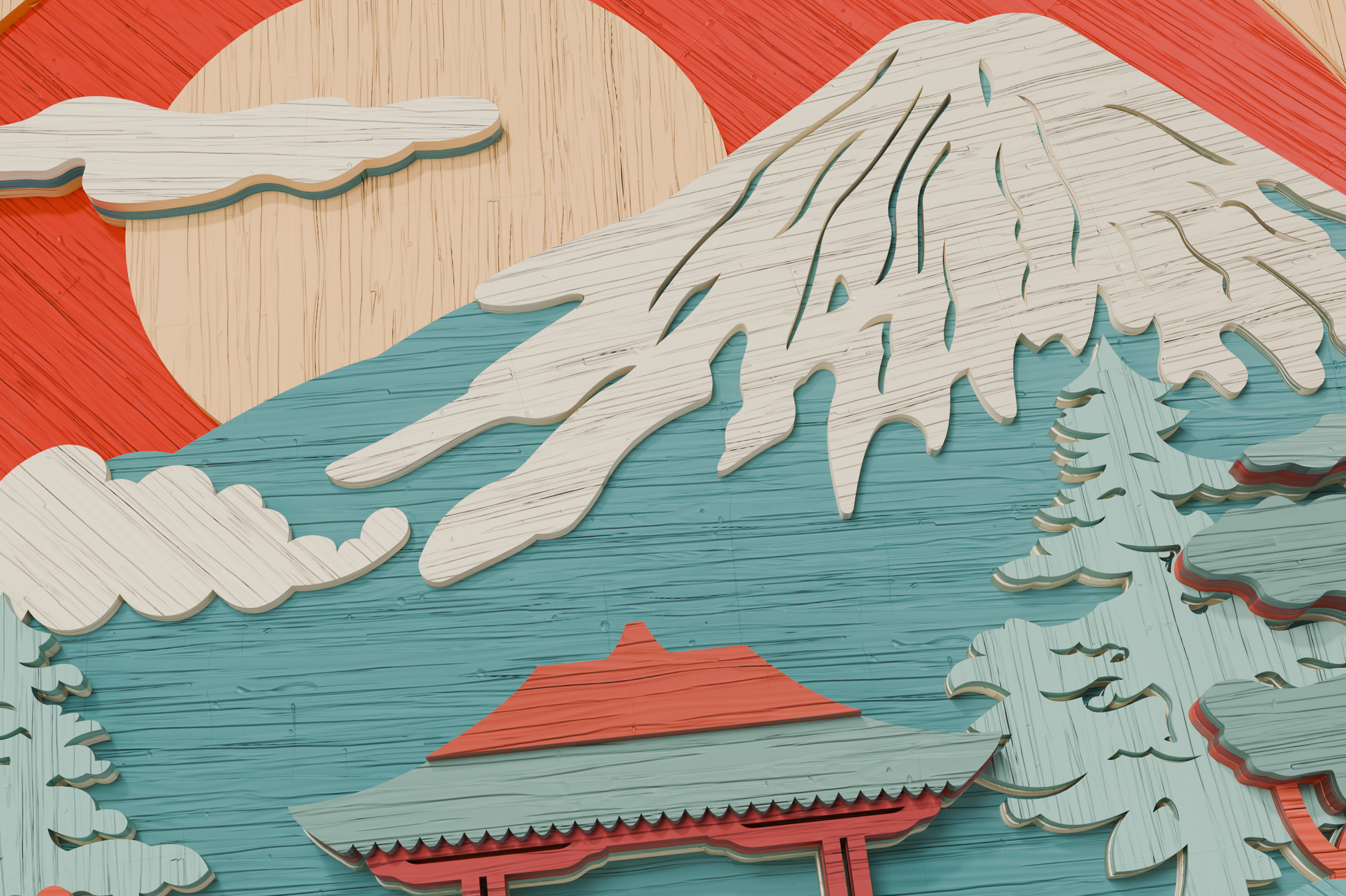 laser cut Japanese mountain template SVG DXF