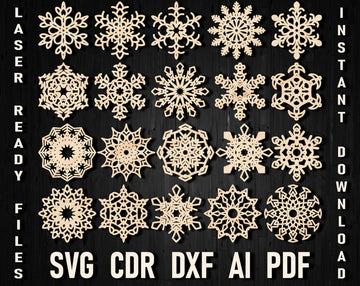 Bundle Svg Christmas Laser Cut Snowflake Ornaments For Laser Cutting