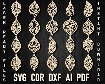 DIY Leaf Earring SVG: Laser Cut Templates for Glowforge & Silhouette – Faux Leather & Wooden Designs (DXF/PDF)