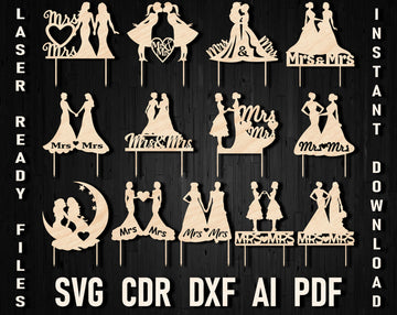 Lesbian Wedding Cake Topper Laser Cut Files