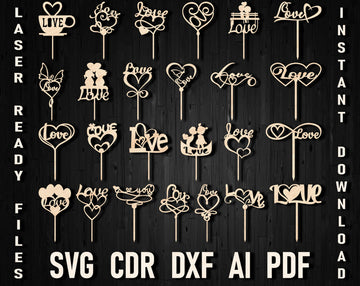 Love Cake Topper Decorations Svg File For Laser Cutting