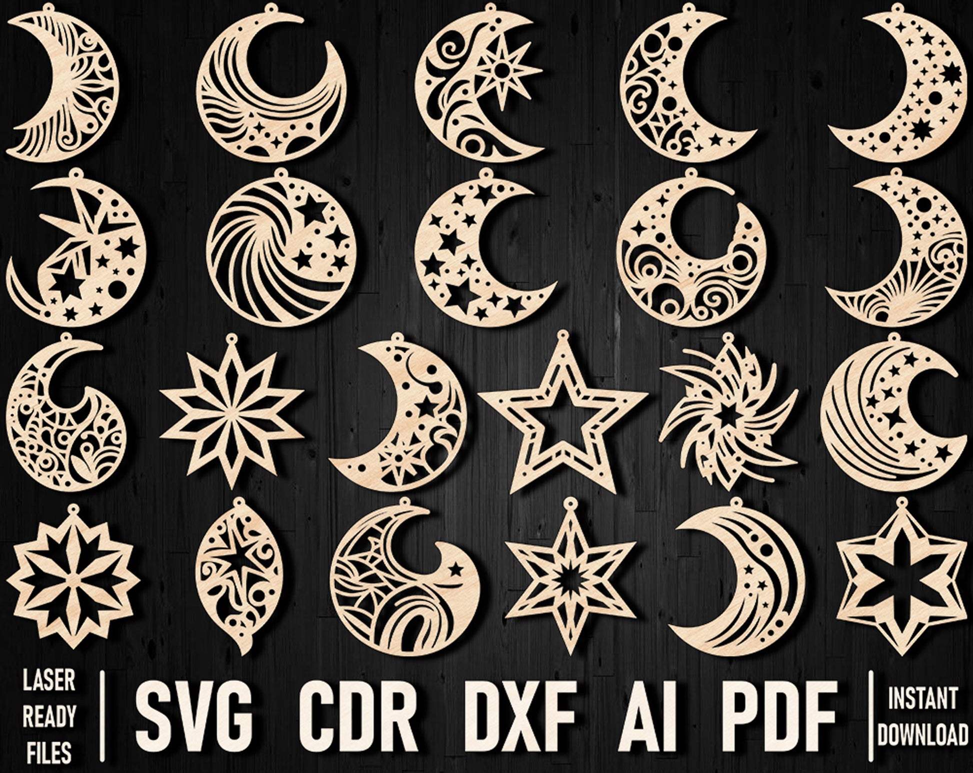 moon and stars laser cut templates