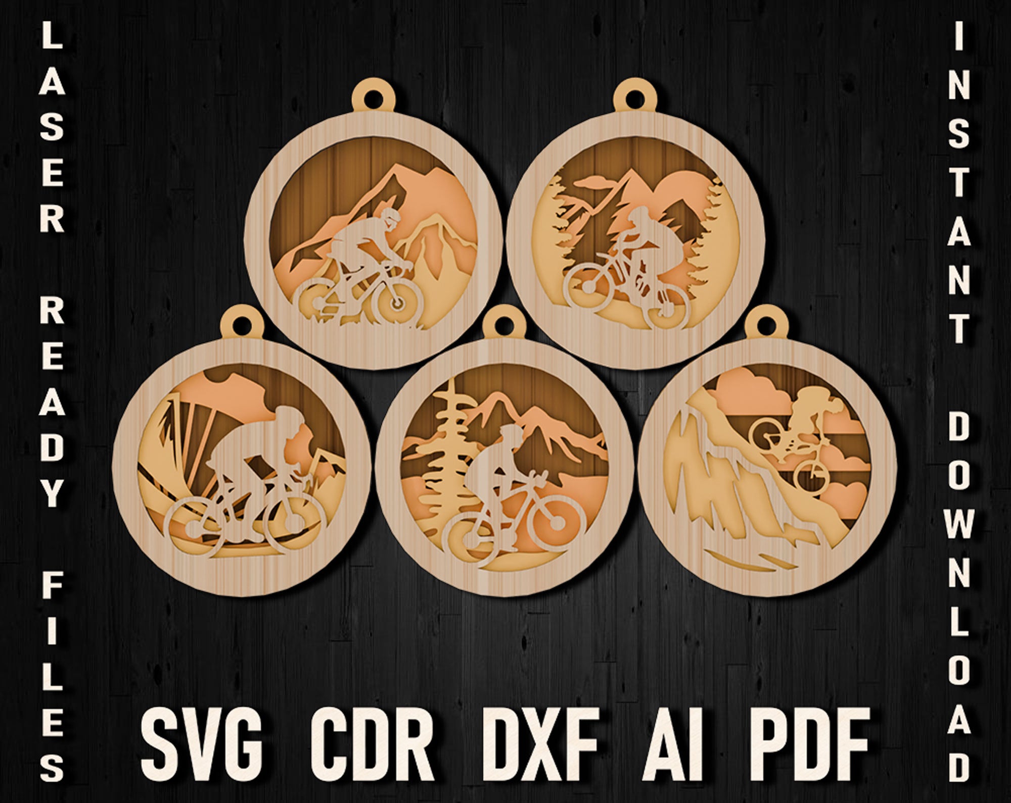 mountain biking christmas svg multi-layered ornament