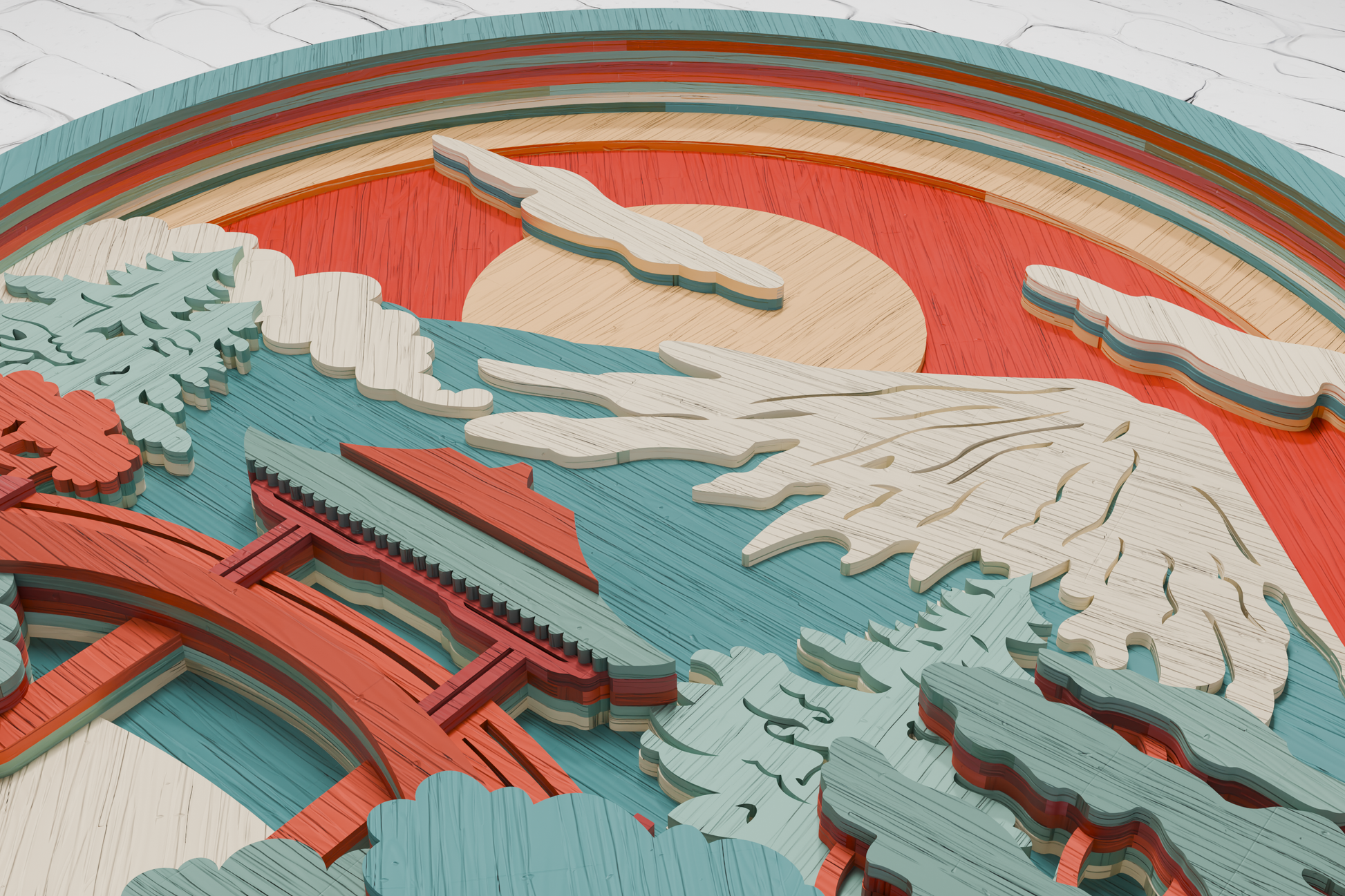 multilayer Japanese mountain shadow box file