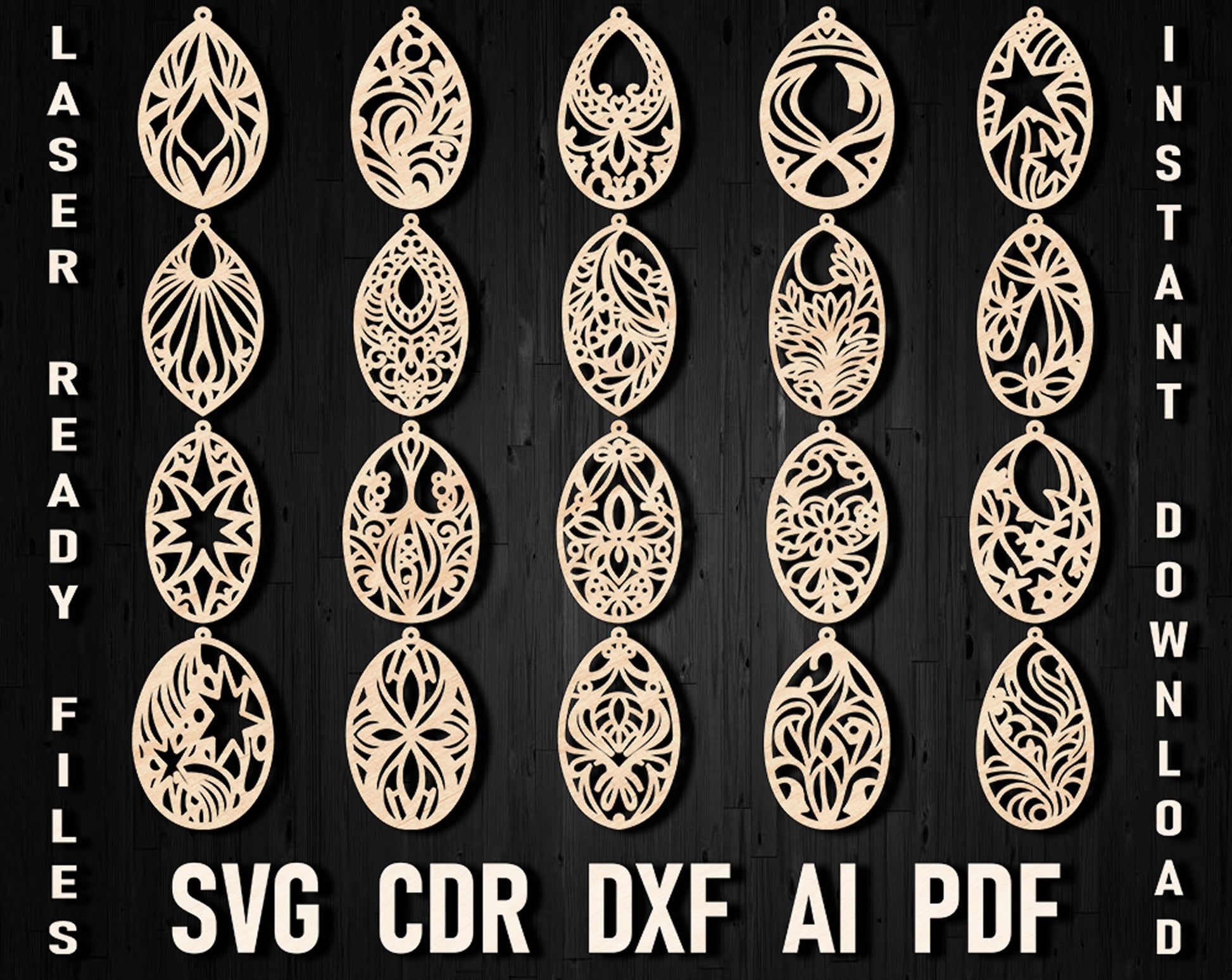 oval laser cut earrings svg bundle