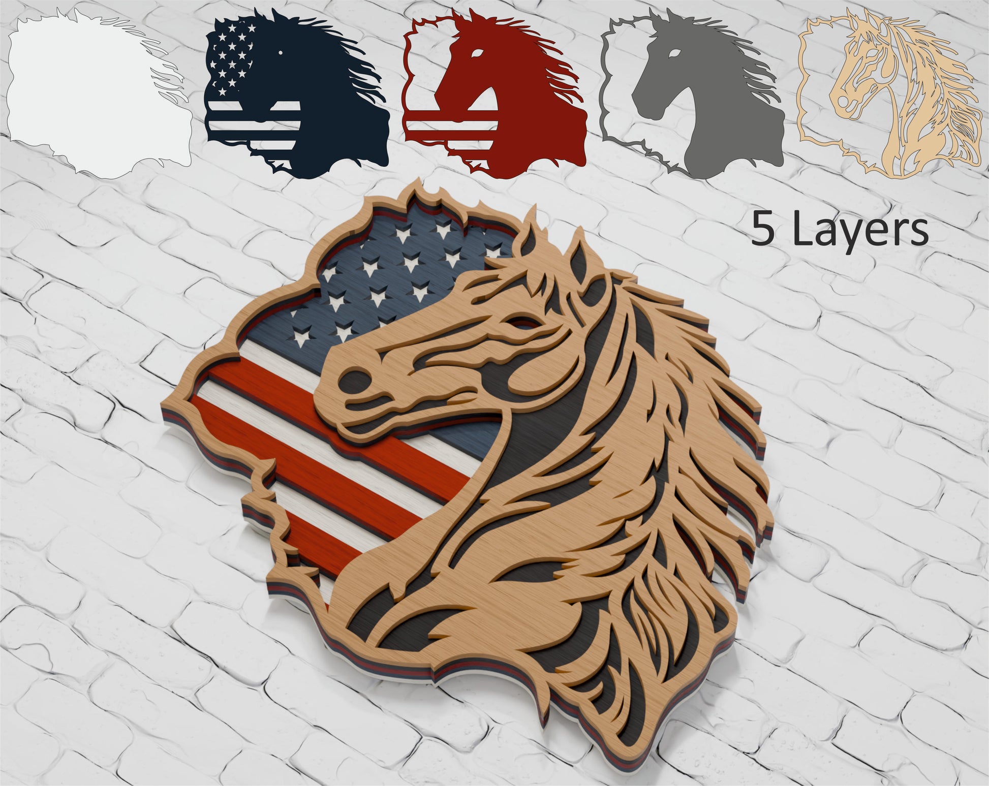 patriotic horse shadow box design for glowforge

