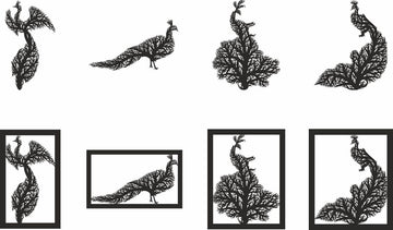 Laser-Cut Peacock Tree Wall Panel SVG/PDF/CDR – Glowforge Templates for Plywood, Elegant Peafowl Designs