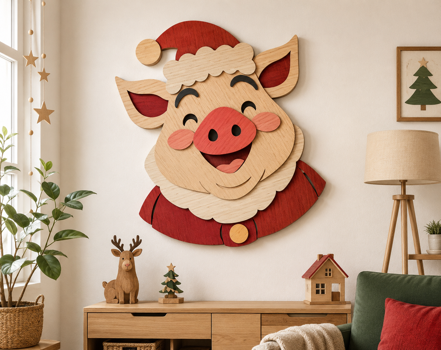 pig-christmas-santa-hat-3d-paper-shadow-box-template-svg-dxf