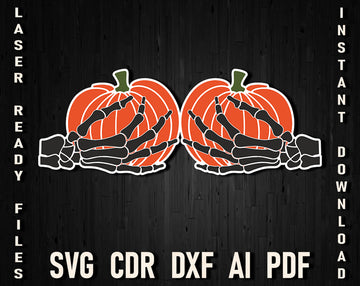 Pumpkin Boobs Halloween Skeleton Hands Vector Svg Design