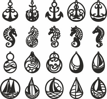 Seahorse & Anchor Earrings SVG | Beach Jewelry Laser Cut Files | Marine Nautical Design Templates for Wood & Leather