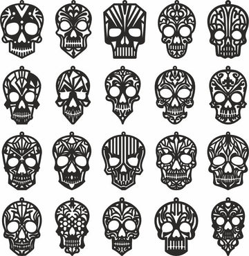 Sugar Skull Earrings SVG Bundle | Halloween & Day of the Dead Jewelry Templates | Laser Cut Files for Glowforge