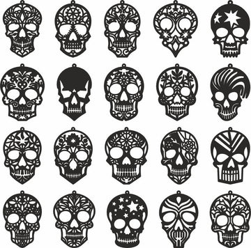 Day of the Dead Sugar Skull Earring SVG | Spooky Jewelry Cut Files | Halloween Templates for Leather and Wood