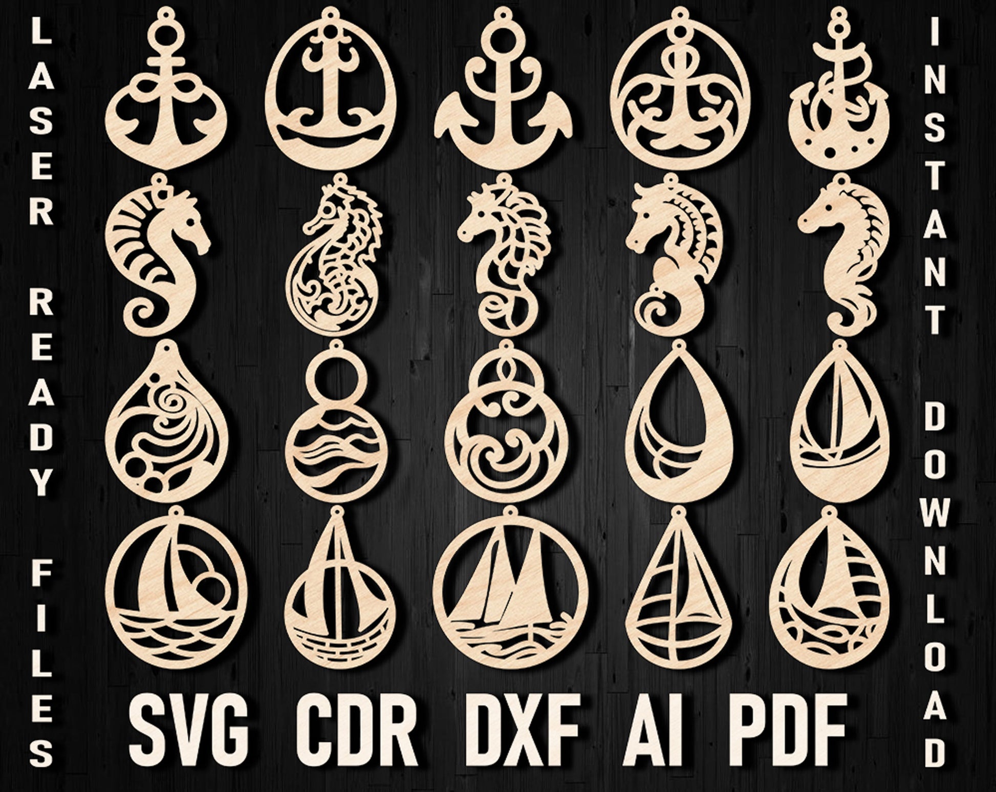 seahorse anchor svg laser cut