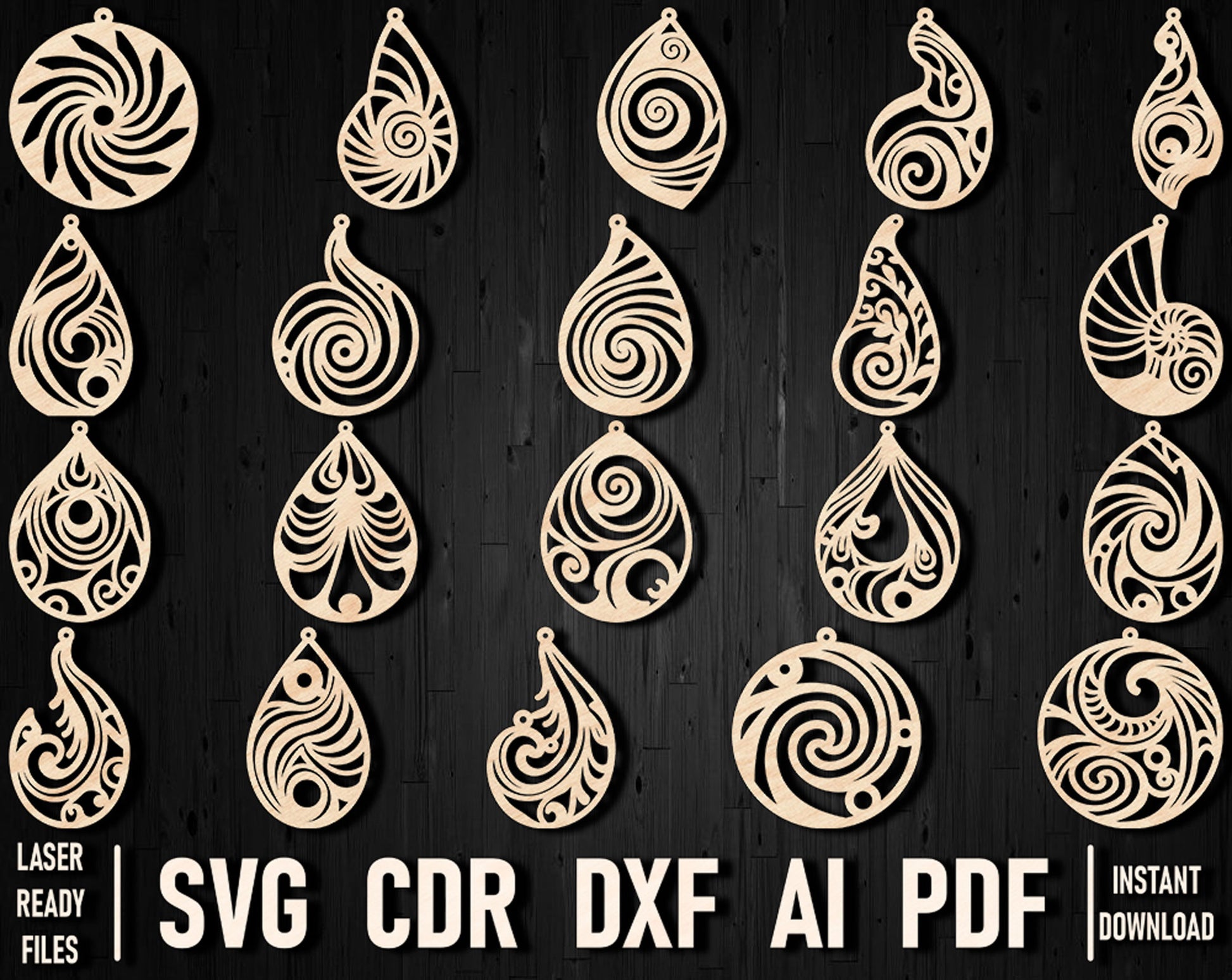 spiral wooden earrings svg